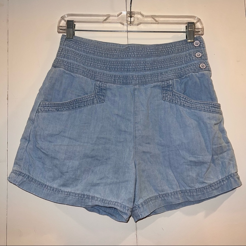 Anthro High-Waisted Chambray Shorts